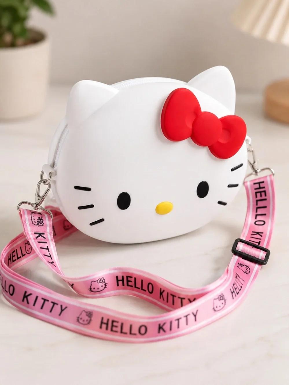 NIP Hello Kitty White Silicone Crossbody Bag Pink Logo Strap